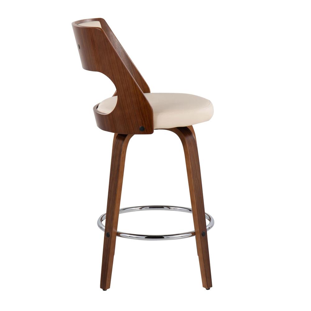 Walnut Wood, Cream PU, Chrome Cecina 24.5'' Counter Stool - Set of 2. Picture 3