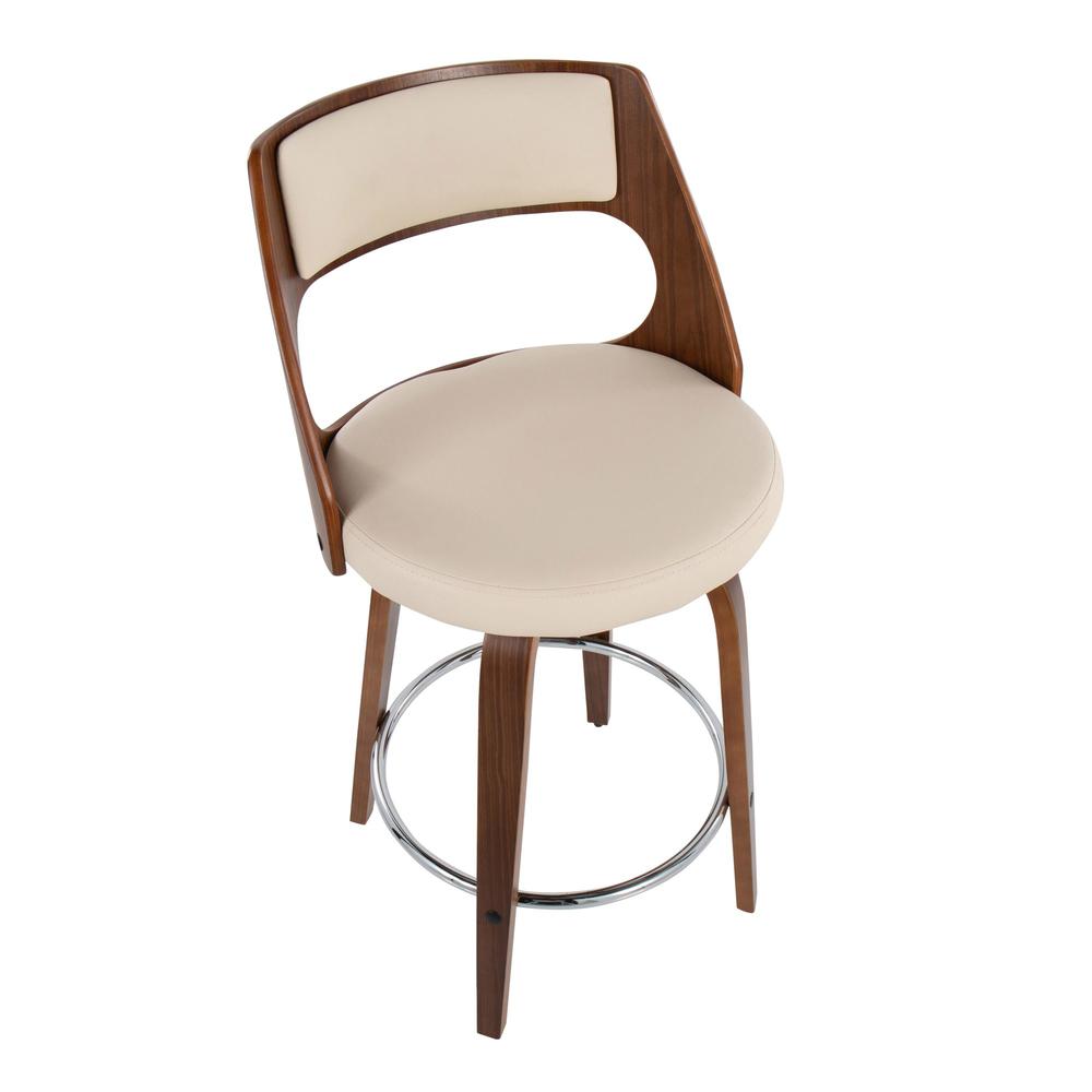 Walnut Wood, Cream PU, Chrome Cecina 24.5'' Counter Stool - Set of 2. Picture 7
