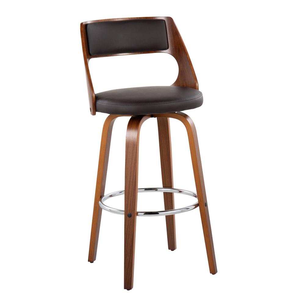 Walnut Wood, Brown PU, Chrome Cecina Barstool - Set of 2. Picture 2