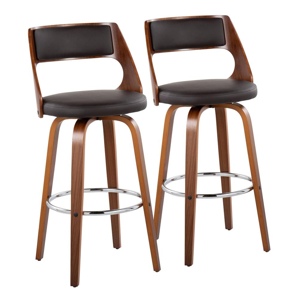 Walnut Wood, Brown PU, Chrome Cecina Barstool - Set of 2. Picture 1
