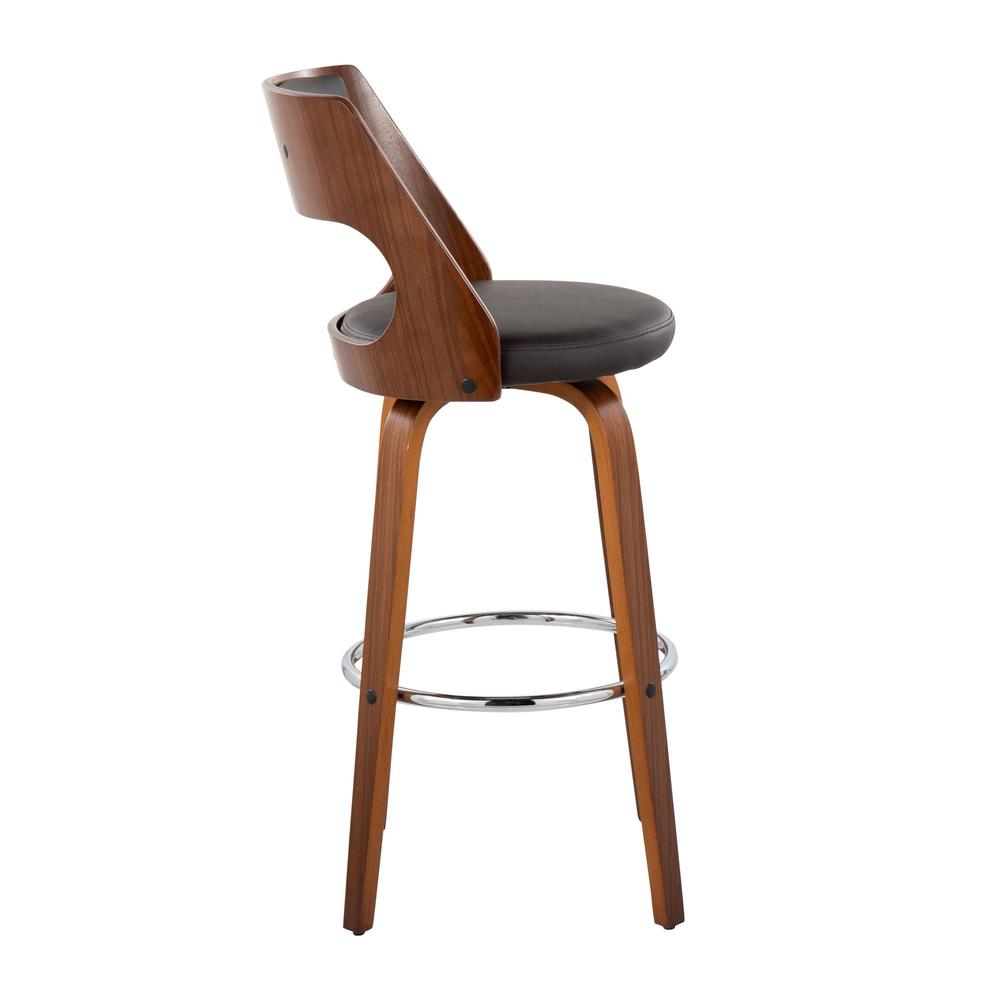 Walnut Wood, Brown PU, Chrome Cecina Barstool - Set of 2. Picture 3