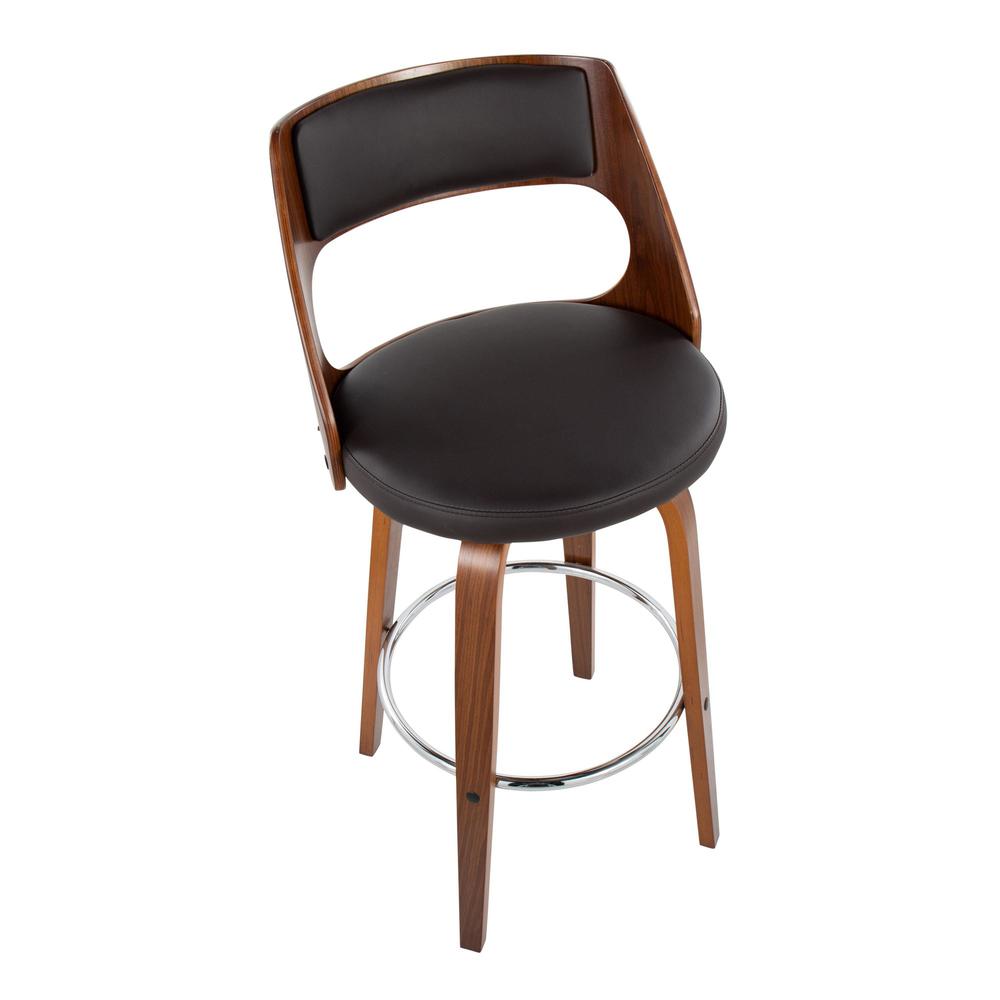 Walnut Wood, Brown PU, Chrome Cecina Barstool - Set of 2. Picture 7