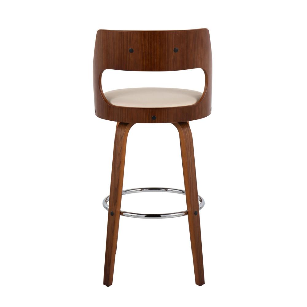 Walnut Wood, Cream PU, Chrome Cecina Barstool - Set of 2. Picture 5