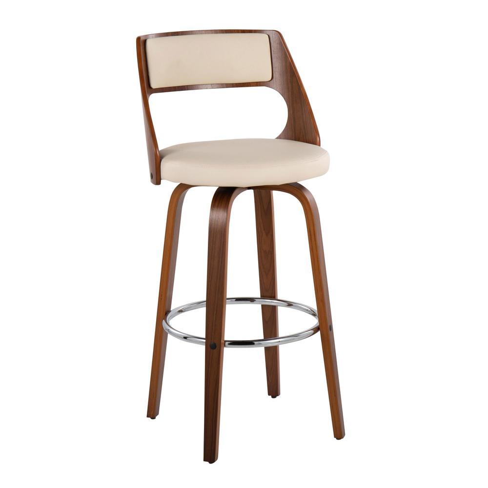 Walnut Wood, Cream PU, Chrome Cecina Barstool - Set of 2. Picture 2