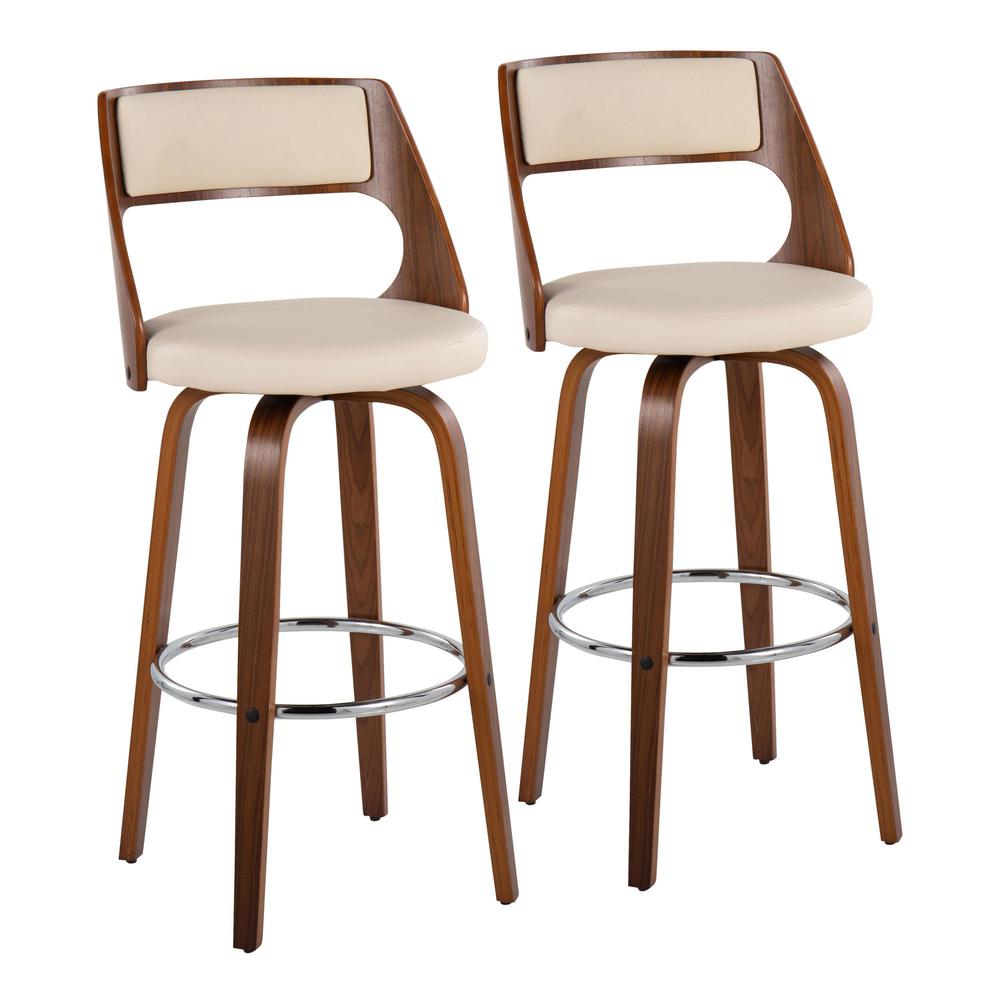 Walnut Wood, Cream PU, Chrome Cecina Barstool - Set of 2. Picture 1