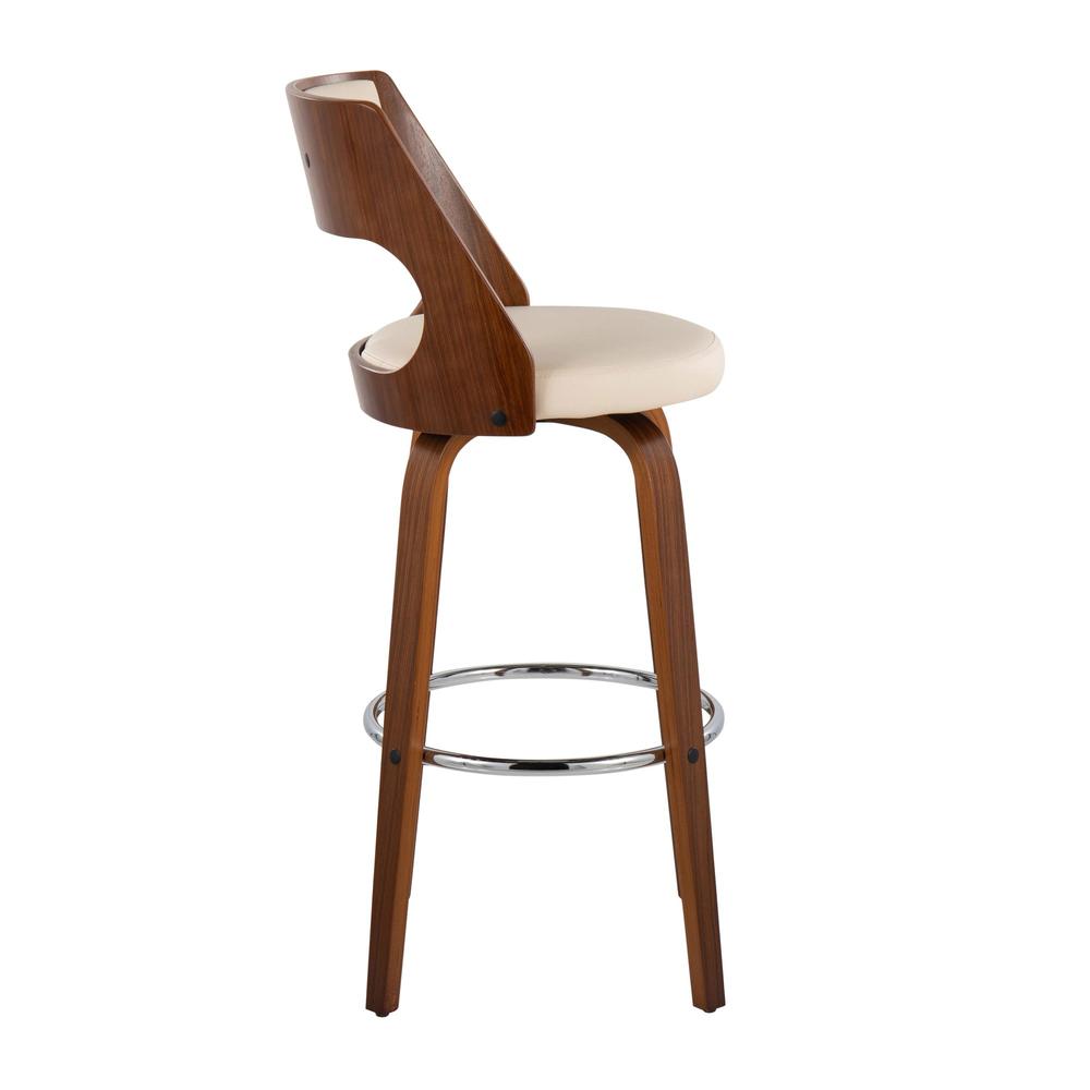 Walnut Wood, Cream PU, Chrome Cecina Barstool - Set of 2. Picture 3