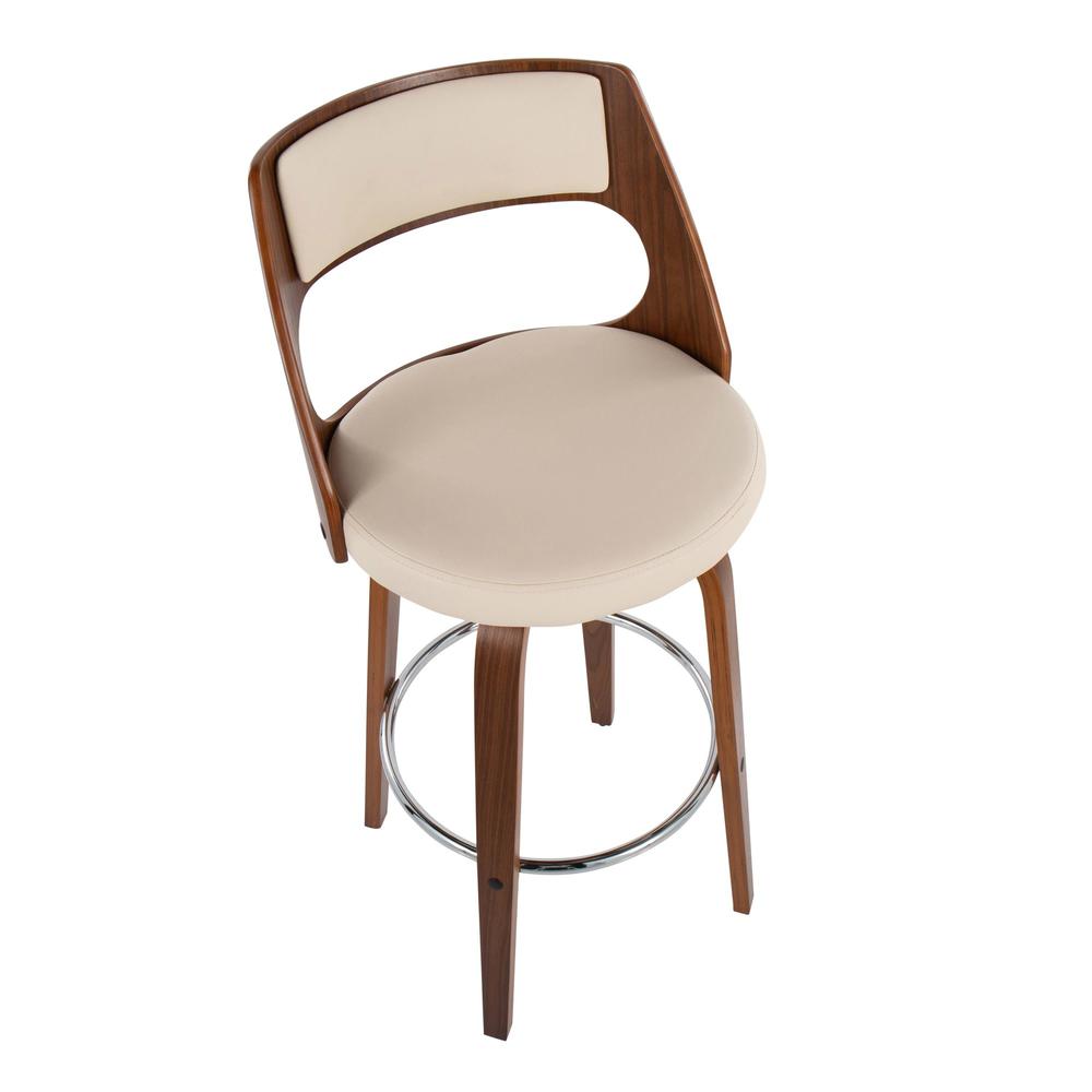 Walnut Wood, Cream PU, Chrome Cecina Barstool - Set of 2. Picture 7