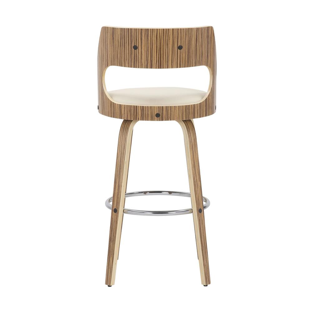 Zebra Wood, Cream PU, Chrome Cecina 30'' Fixed Height Barstool - Set of 2. Picture 5