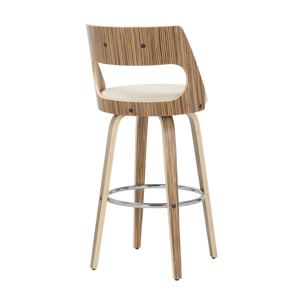 Zebra Wood, Cream PU, Chrome Cecina 30'' Fixed Height Barstool - Set of 2. Picture 4