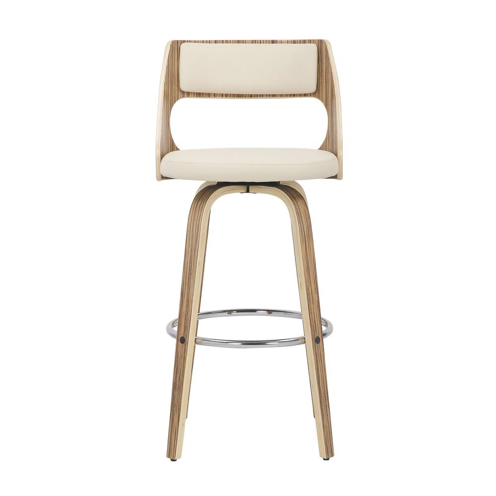 Zebra Wood, Cream PU, Chrome Cecina 30'' Fixed Height Barstool - Set of 2. Picture 6