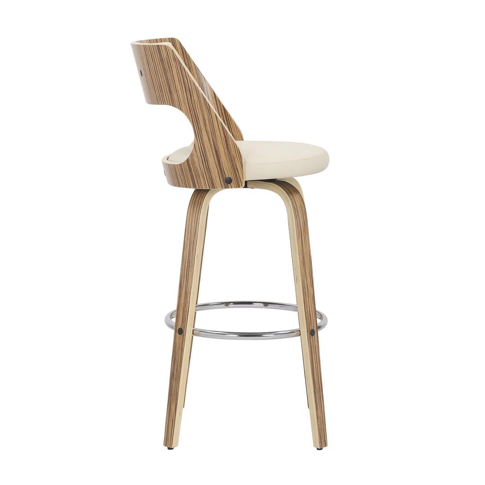 Zebra Wood, Cream PU, Chrome Cecina 30'' Fixed Height Barstool - Set of 2. Picture 3