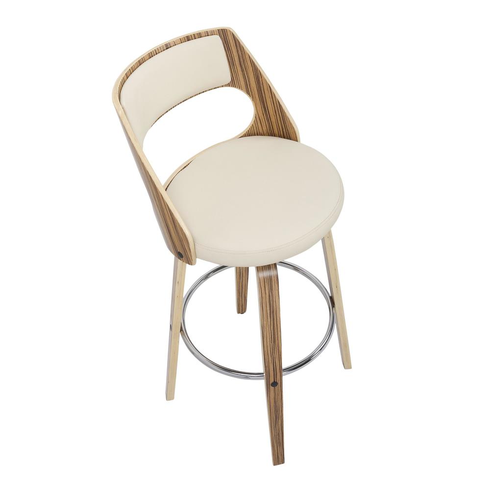 Zebra Wood, Cream PU, Chrome Cecina 30'' Fixed Height Barstool - Set of 2. Picture 7