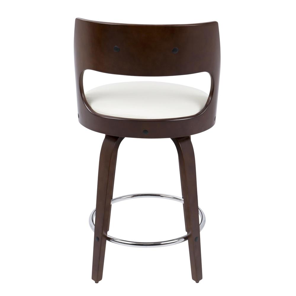 Cherry Wood, White PU, Chrome Cecina 24.5'' Counter Stool - Set of 2. Picture 6