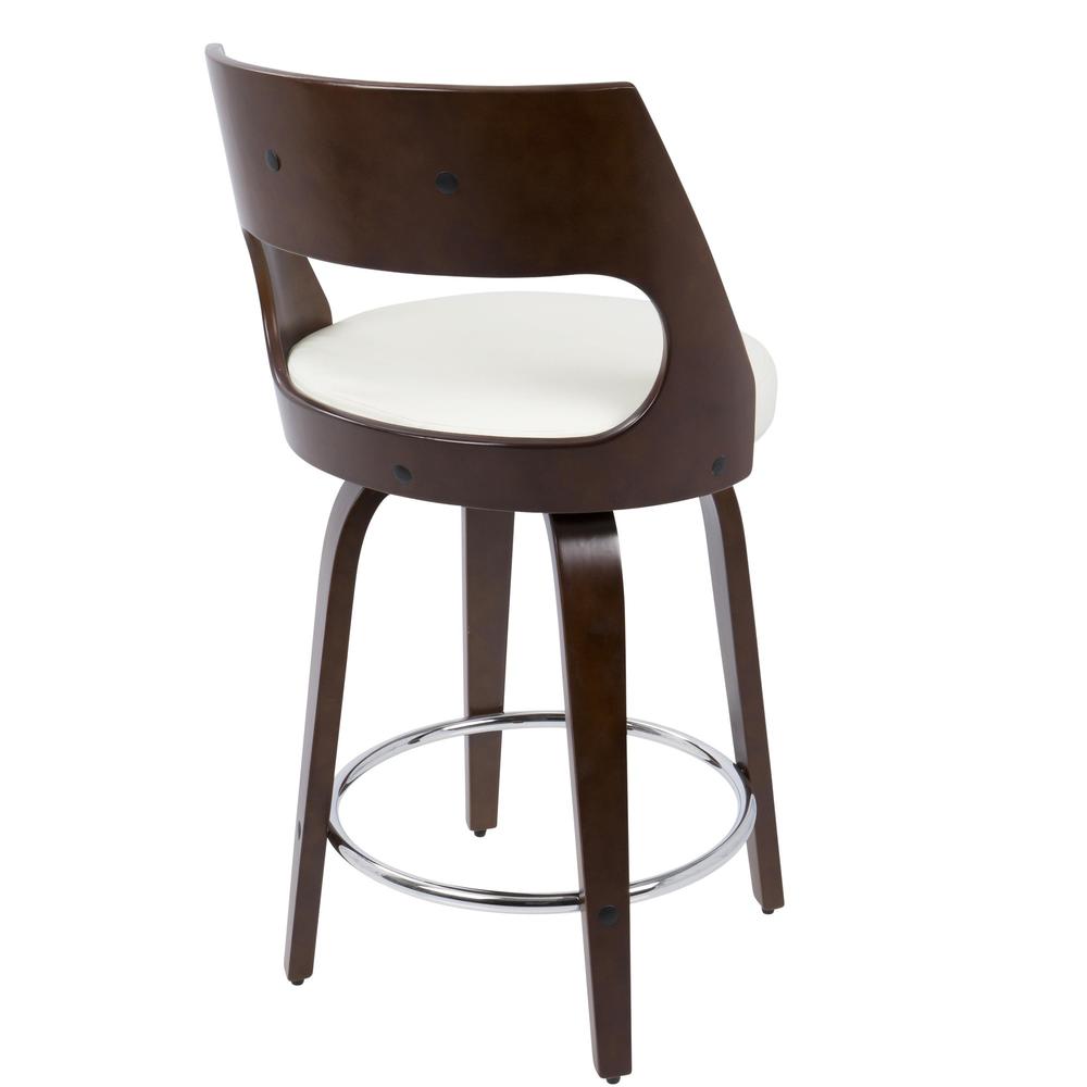 Cherry Wood, White PU, Chrome Cecina 24.5'' Counter Stool - Set of 2. Picture 5