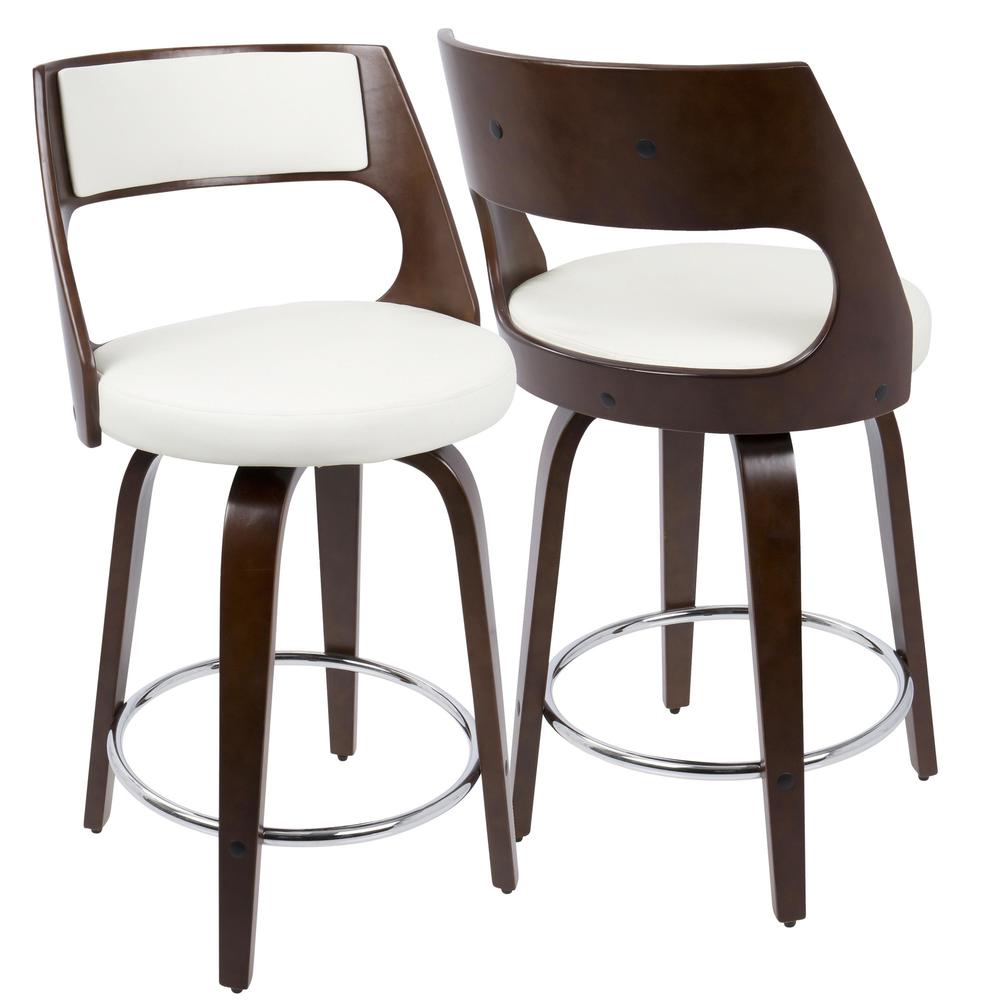Cherry Wood, White PU, Chrome Cecina 24.5'' Counter Stool - Set of 2. Picture 3