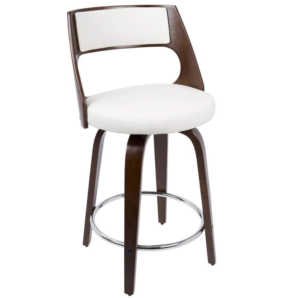 Cherry Wood, White PU, Chrome Cecina 24.5'' Counter Stool - Set of 2. Picture 2