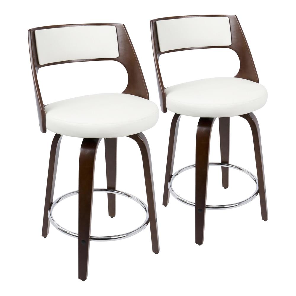 Cherry Wood, White PU, Chrome Cecina 24.5'' Counter Stool - Set of 2. Picture 1