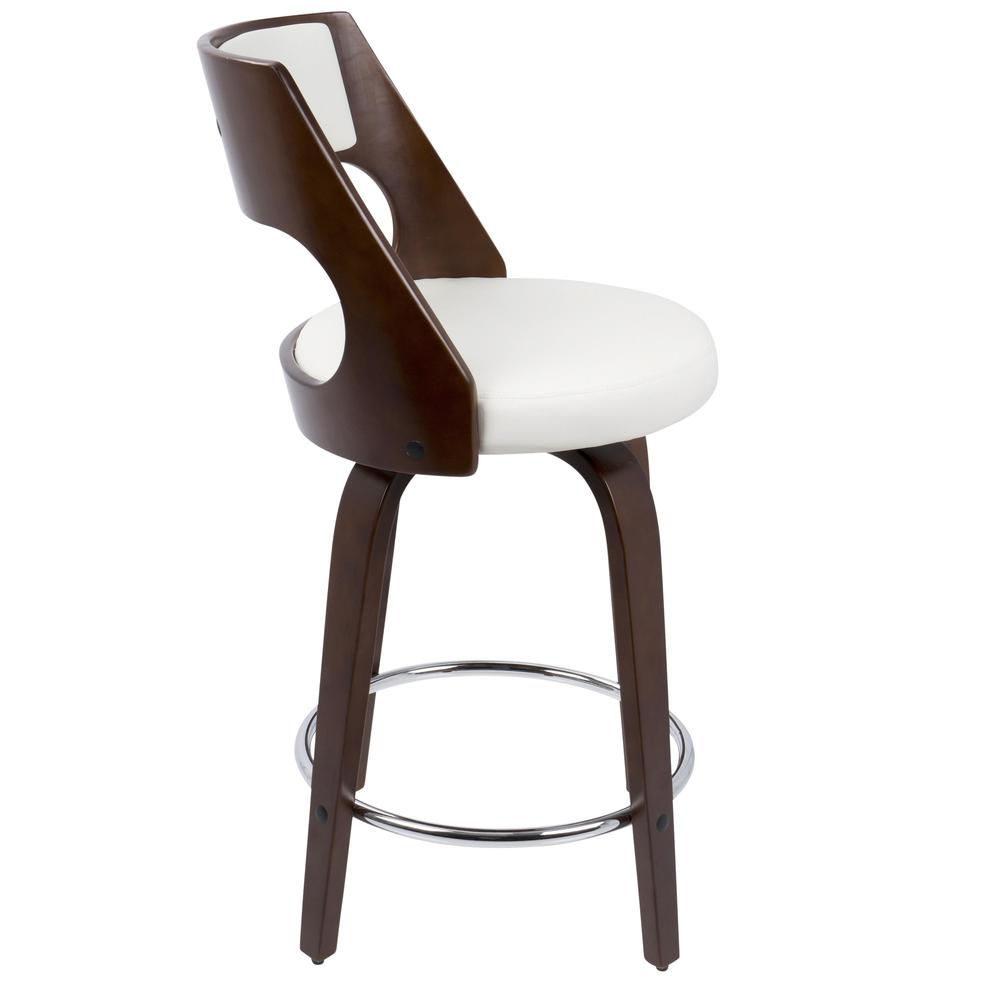 Cherry Wood, White PU, Chrome Cecina 24.5'' Counter Stool - Set of 2. Picture 4