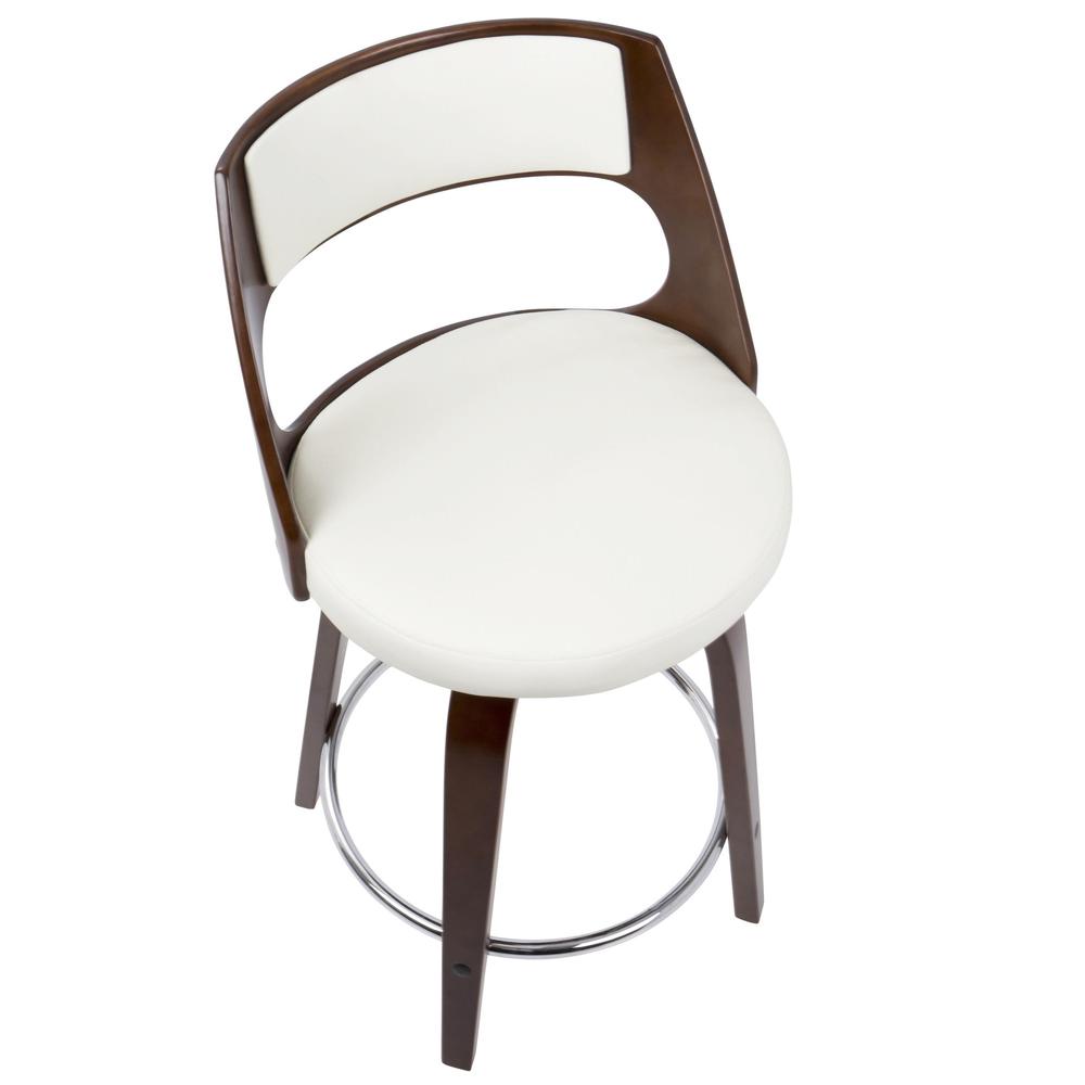 Cherry Wood, White PU, Chrome Cecina 24.5'' Counter Stool - Set of 2. Picture 8