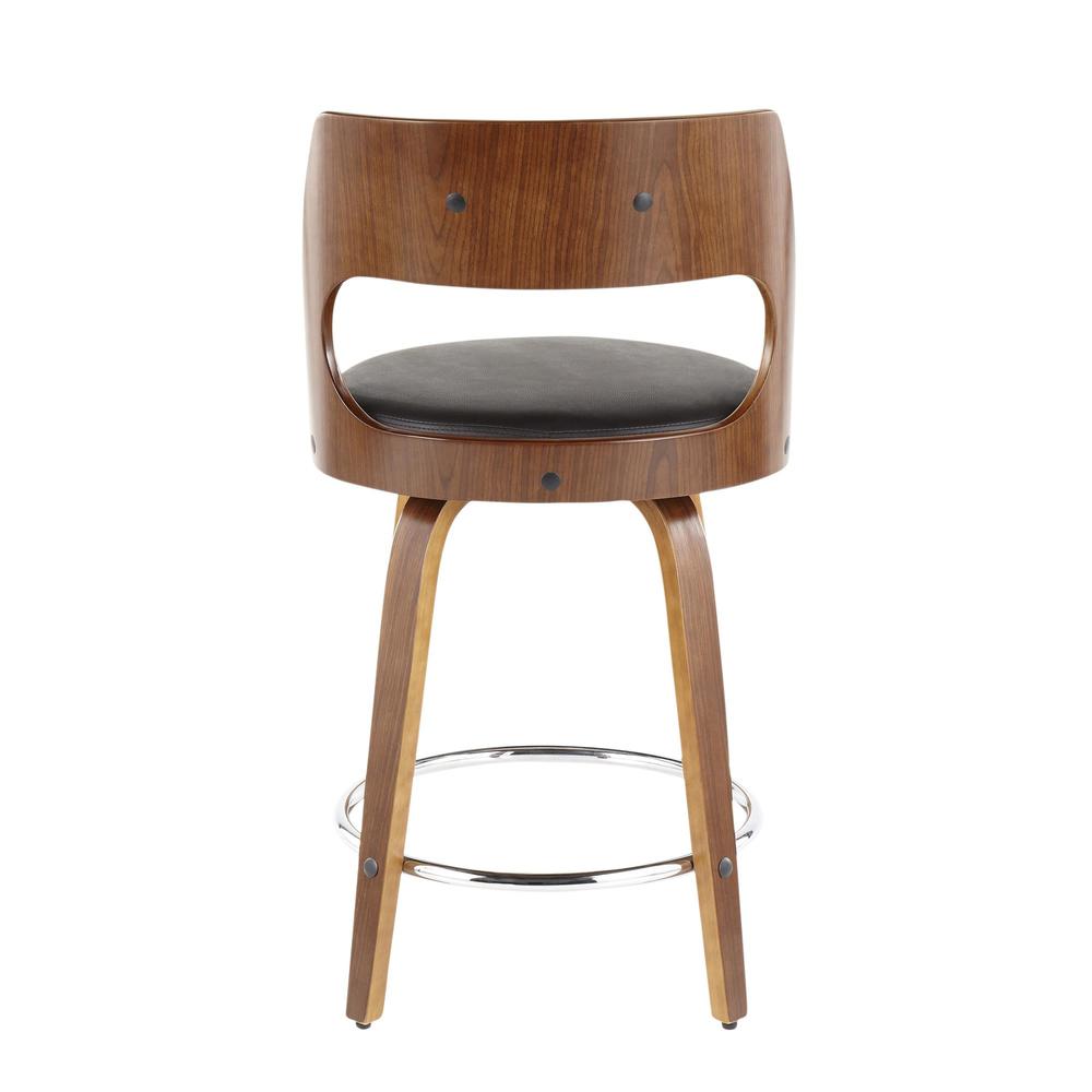 Walnut Wood, Brown PU, Chrome Cecina 24.5'' Counter Stool - Set of 2. Picture 6