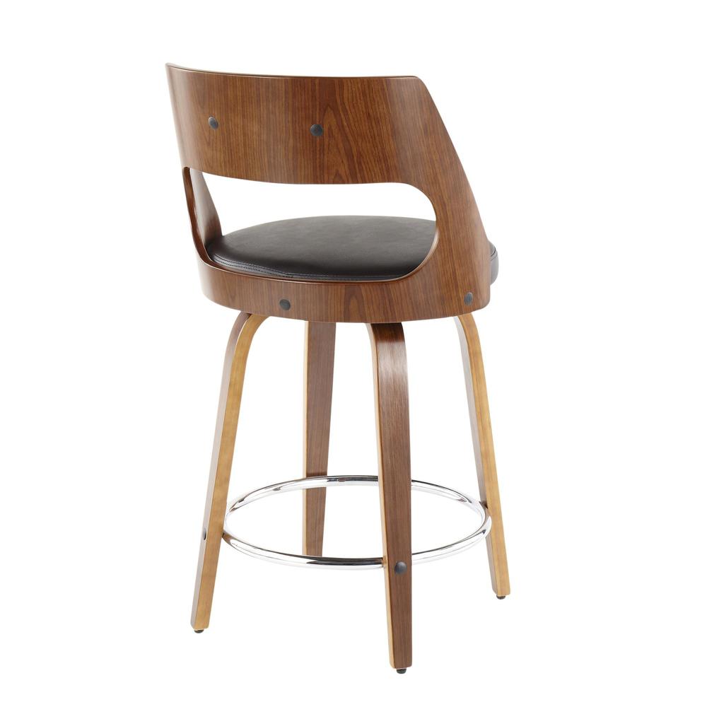 Walnut Wood, Brown PU, Chrome Cecina 24.5'' Counter Stool - Set of 2. Picture 5