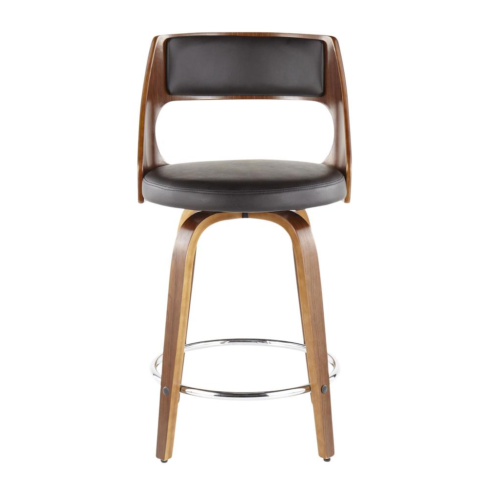Walnut Wood, Brown PU, Chrome Cecina 24.5'' Counter Stool - Set of 2. Picture 7