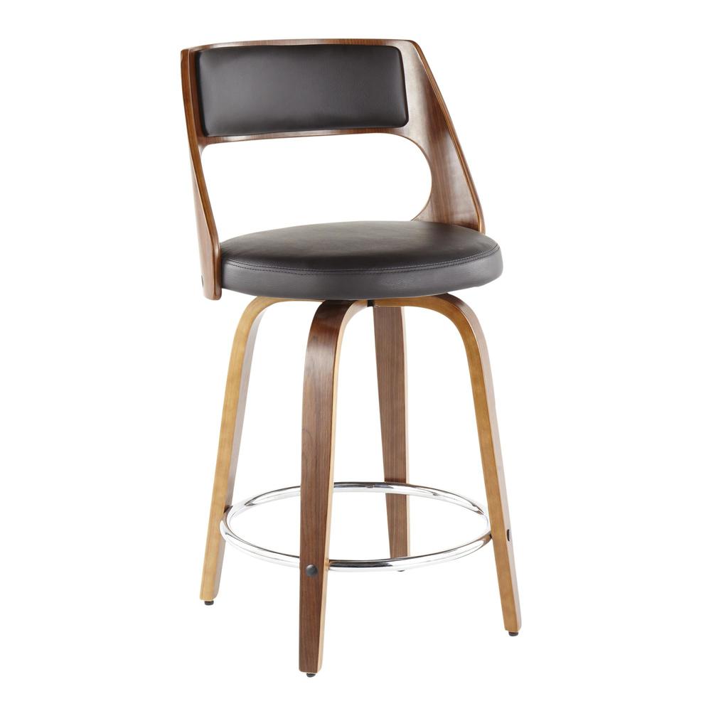 Walnut Wood, Brown PU, Chrome Cecina 24.5'' Counter Stool - Set of 2. Picture 2