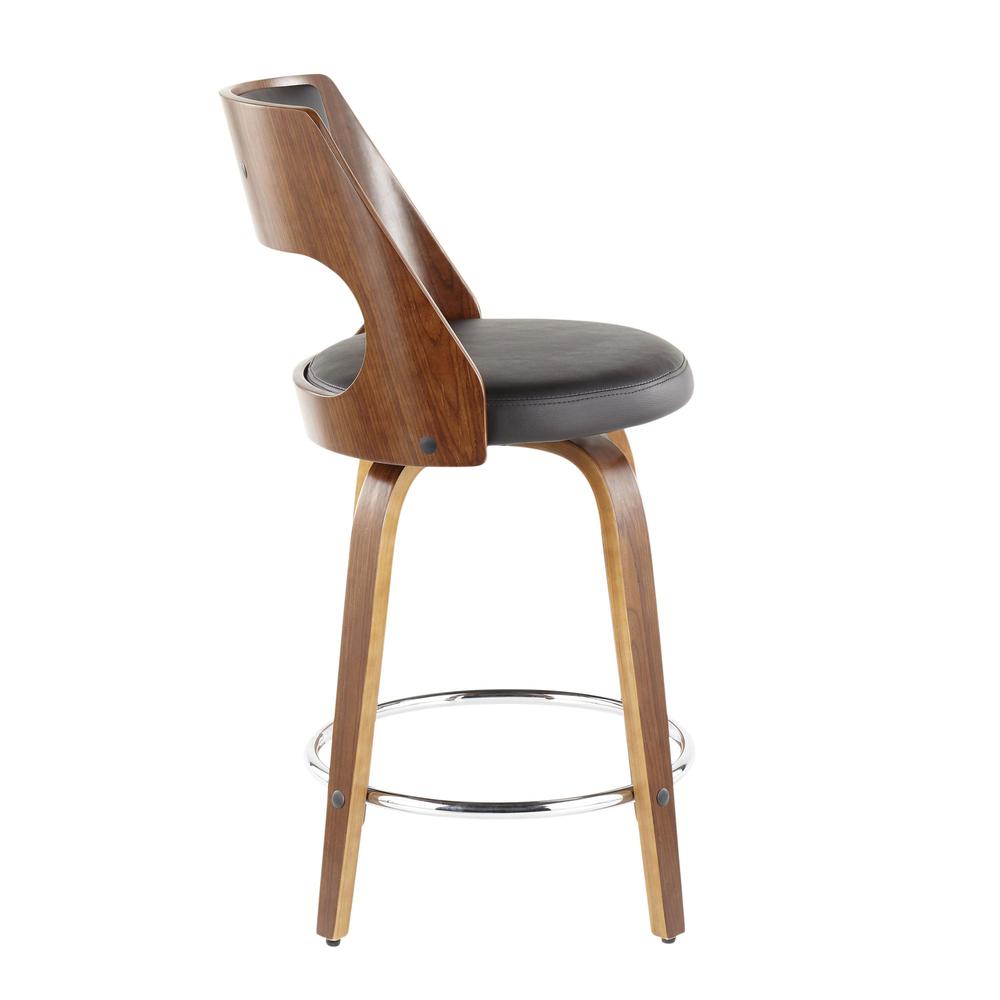 Walnut Wood, Brown PU, Chrome Cecina 24.5'' Counter Stool - Set of 2. Picture 4