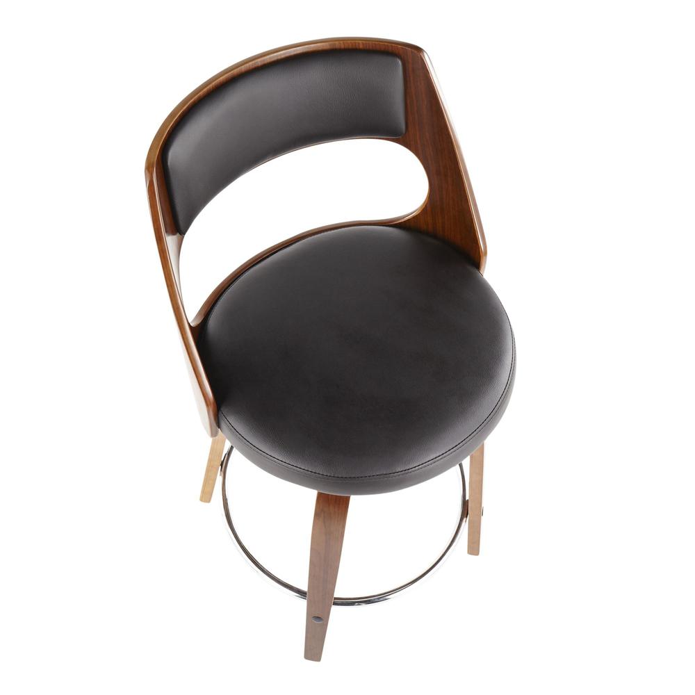 Walnut Wood, Brown PU, Chrome Cecina 24.5'' Counter Stool - Set of 2. Picture 8