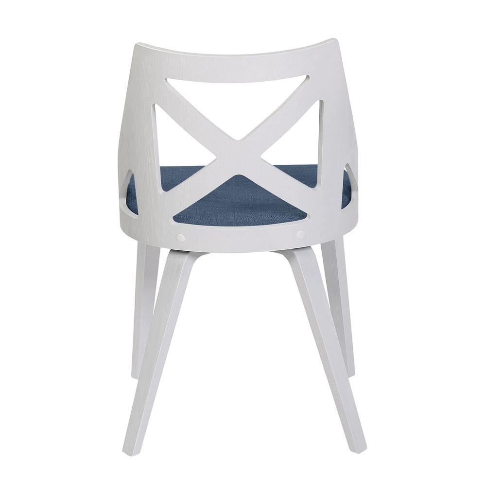 White Textured Wood, Blue Fabric Charlotte Chair - Set of 2. Picture 5