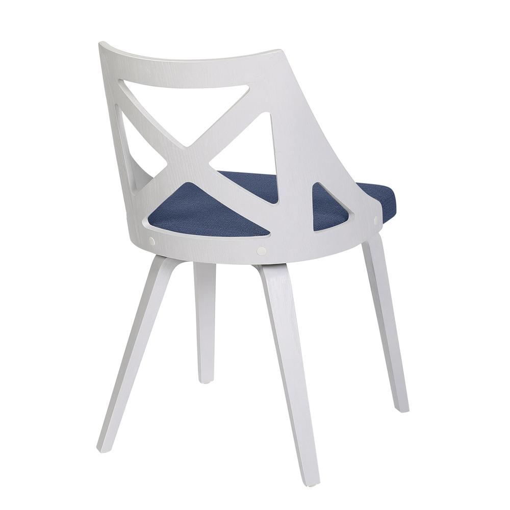 White Textured Wood, Blue Fabric Charlotte Chair - Set of 2. Picture 4