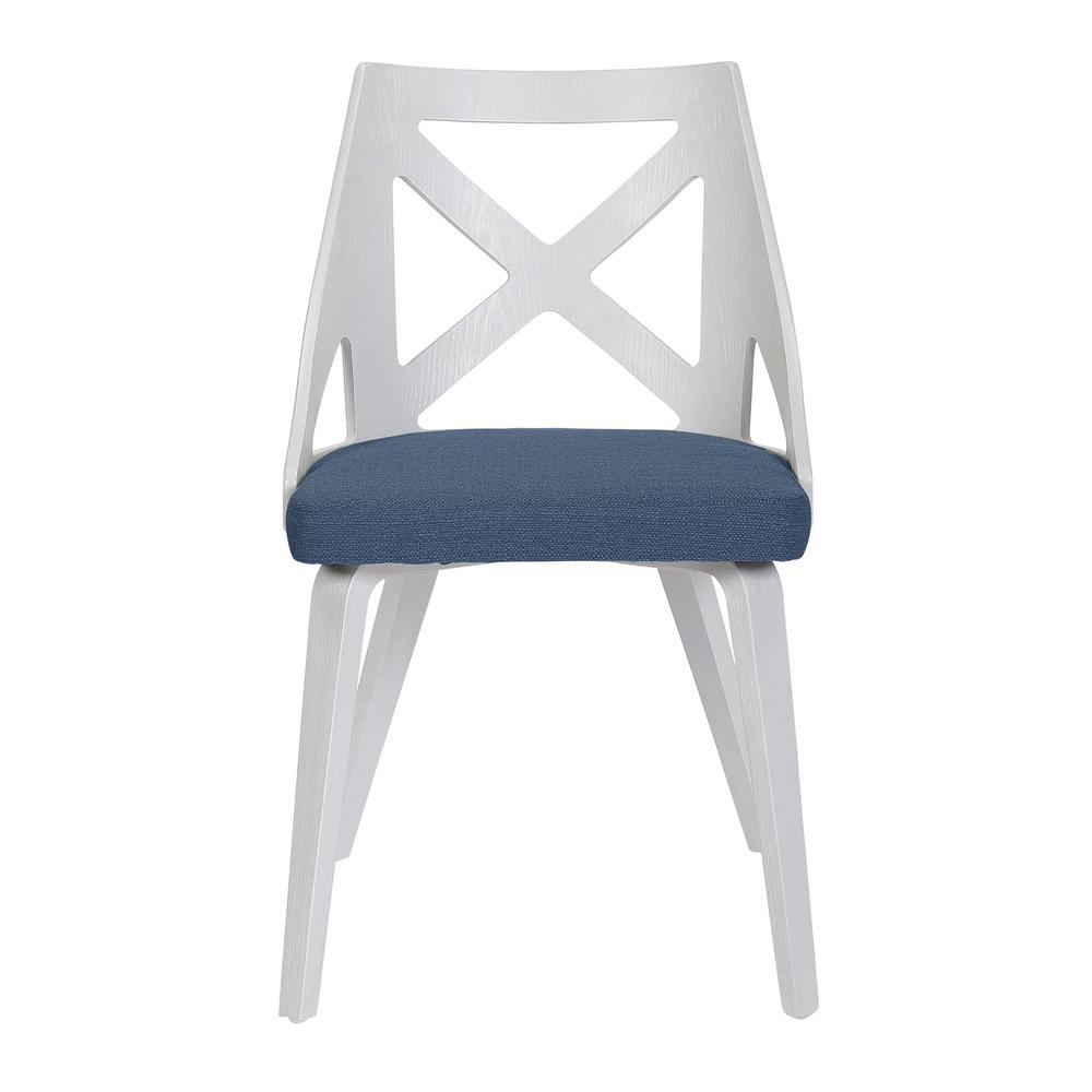 White Textured Wood, Blue Fabric Charlotte Chair - Set of 2. Picture 6
