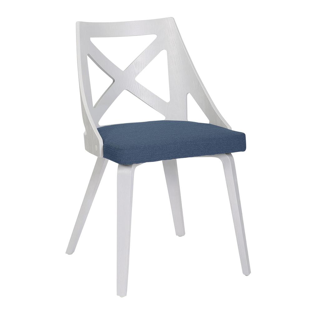 White Textured Wood, Blue Fabric Charlotte Chair - Set of 2. Picture 2