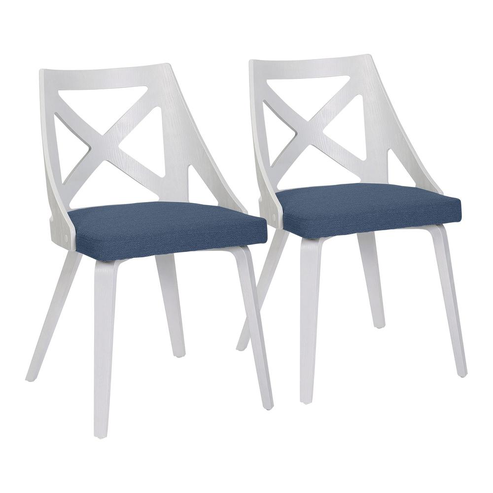 White Textured Wood, Blue Fabric Charlotte Chair - Set of 2. Picture 1