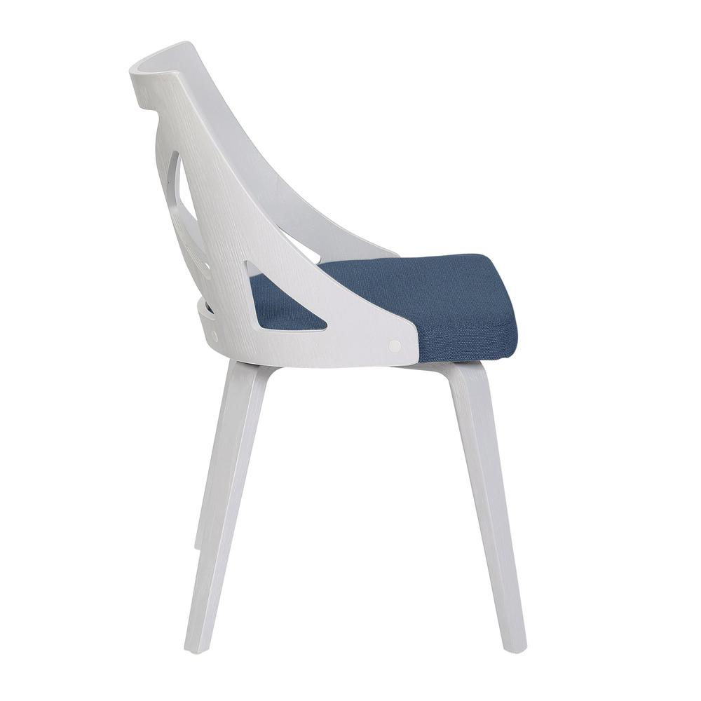 White Textured Wood, Blue Fabric Charlotte Chair - Set of 2. Picture 3