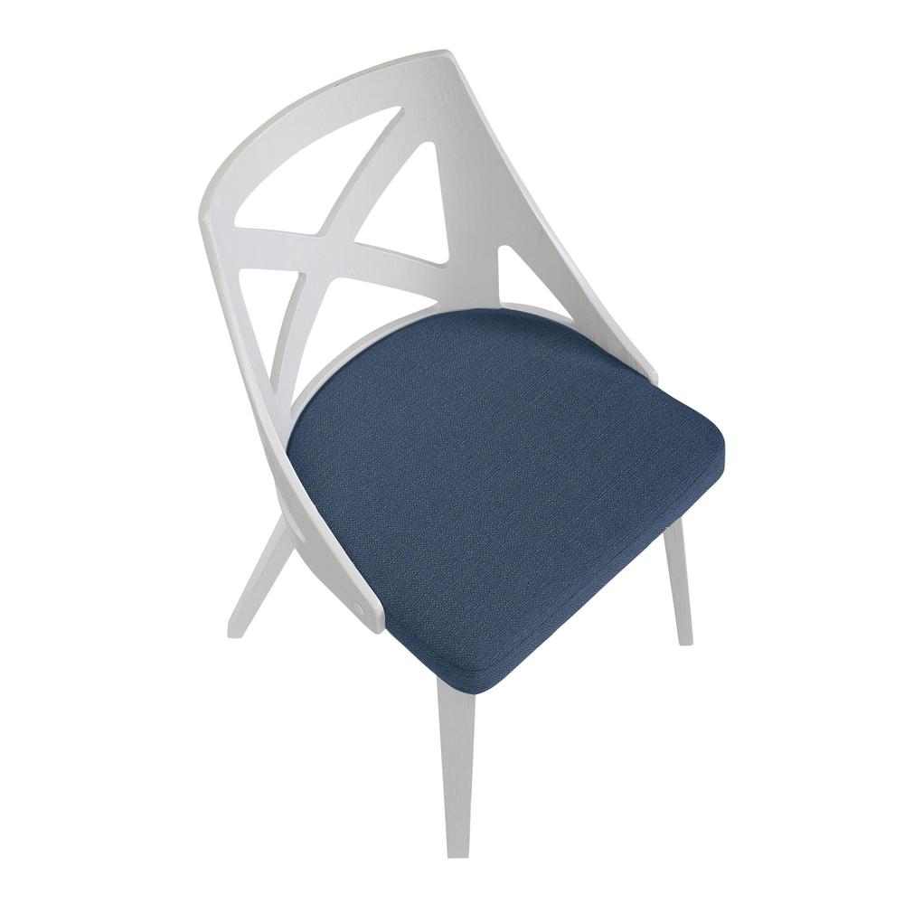 White Textured Wood, Blue Fabric Charlotte Chair - Set of 2. Picture 7