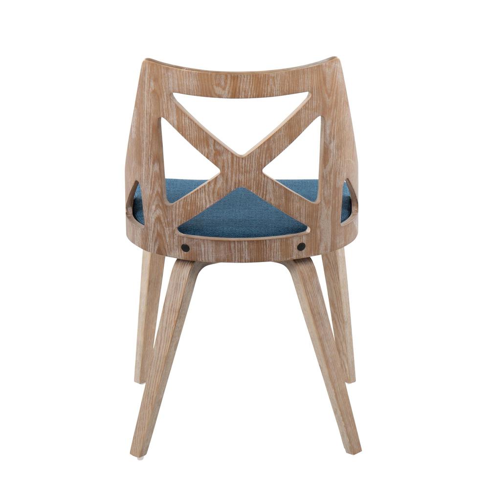 White Washed Wood, Blue Fabric Charlotte Chair - Set of 2. Picture 5