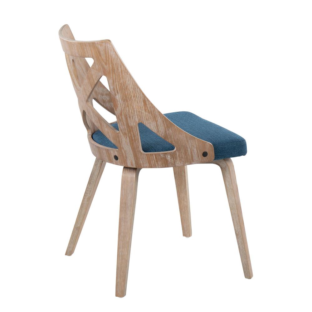 White Washed Wood, Blue Fabric Charlotte Chair - Set of 2. Picture 4