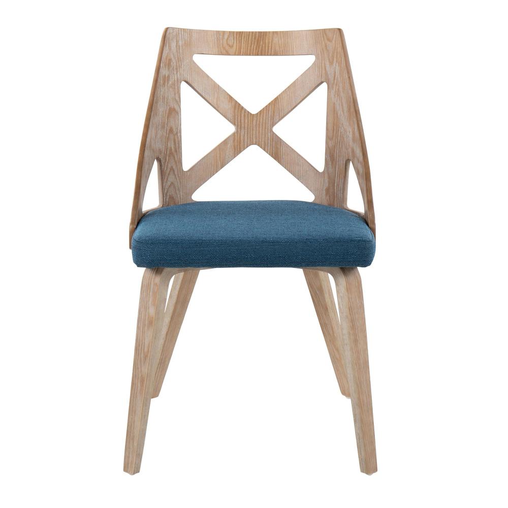 White Washed Wood, Blue Fabric Charlotte Chair - Set of 2. Picture 6