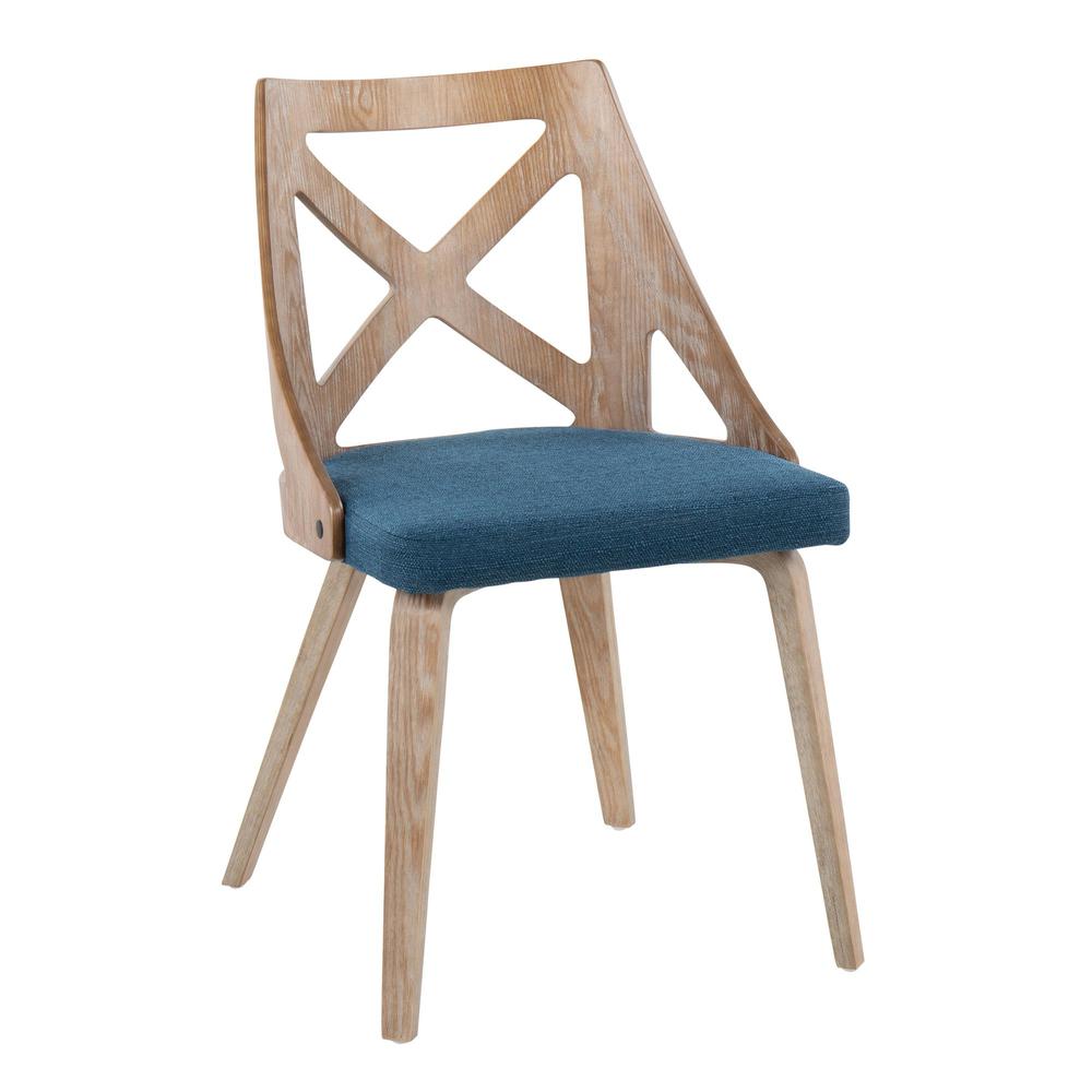 White Washed Wood, Blue Fabric Charlotte Chair - Set of 2. Picture 2