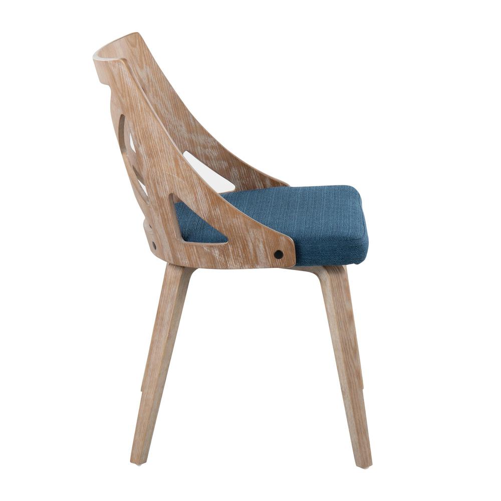 White Washed Wood, Blue Fabric Charlotte Chair - Set of 2. Picture 3