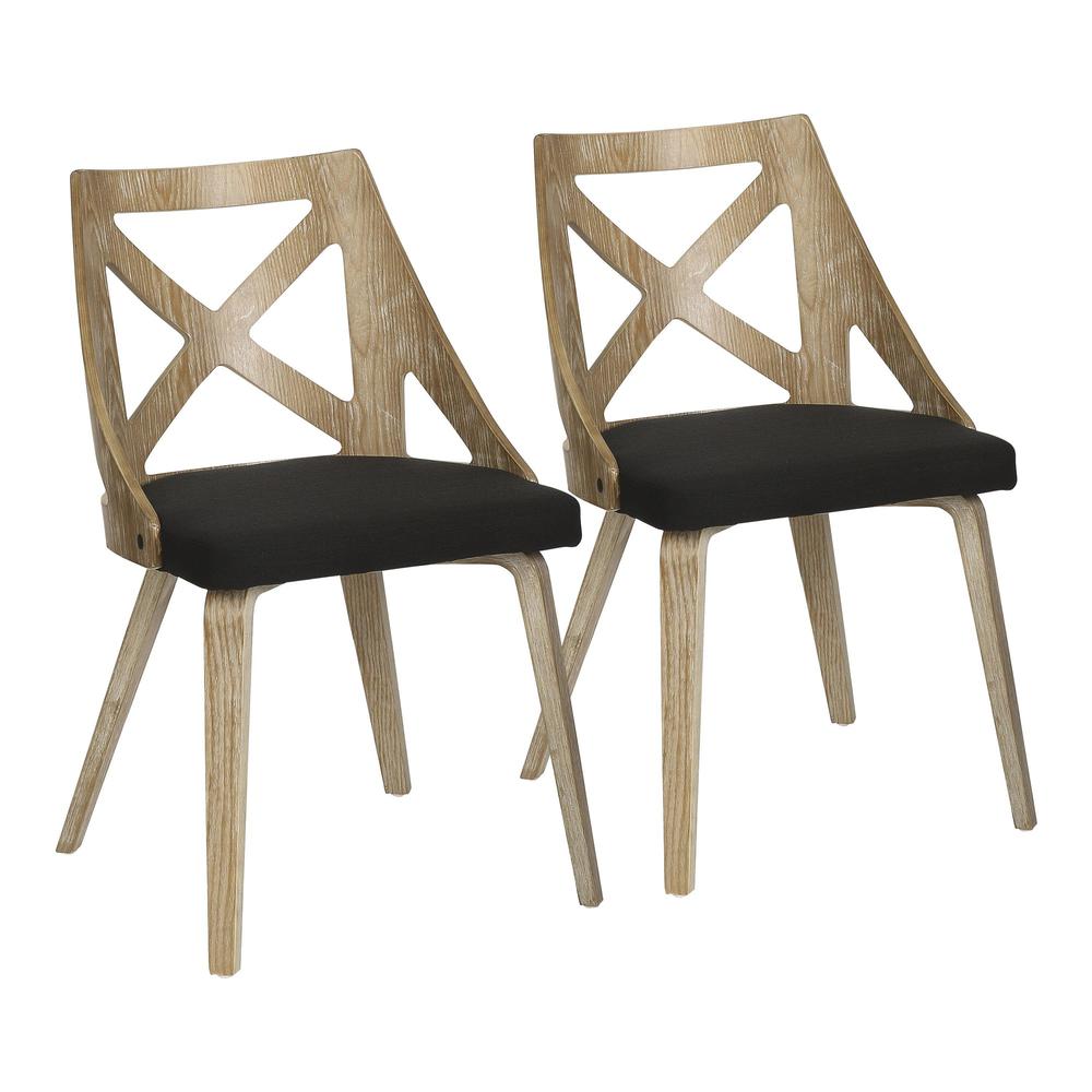 White Washed Wood, Charcoal Fabric Charlotte Chair - Set of 2. Picture 1