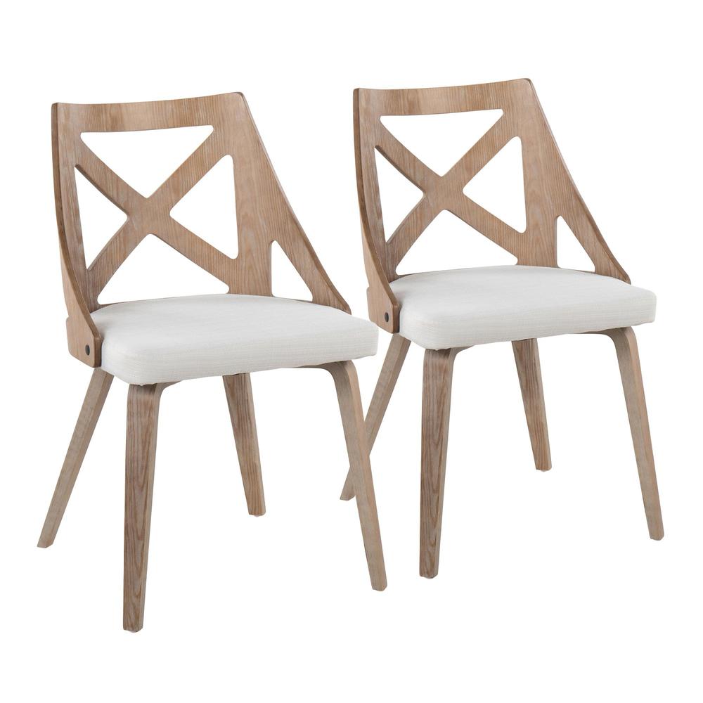 White Washed Wood, Cream Noise Fabric Charlotte Chair - Set of 2. Picture 1