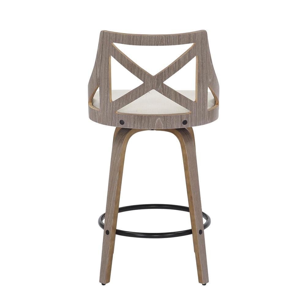 Light Grey Wood, Cream Noise Fabric Charlotte Counter Stool - Set of 2. Picture 5