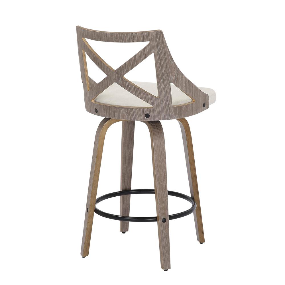 Light Grey Wood, Cream Noise Fabric Charlotte Counter Stool - Set of 2. Picture 4