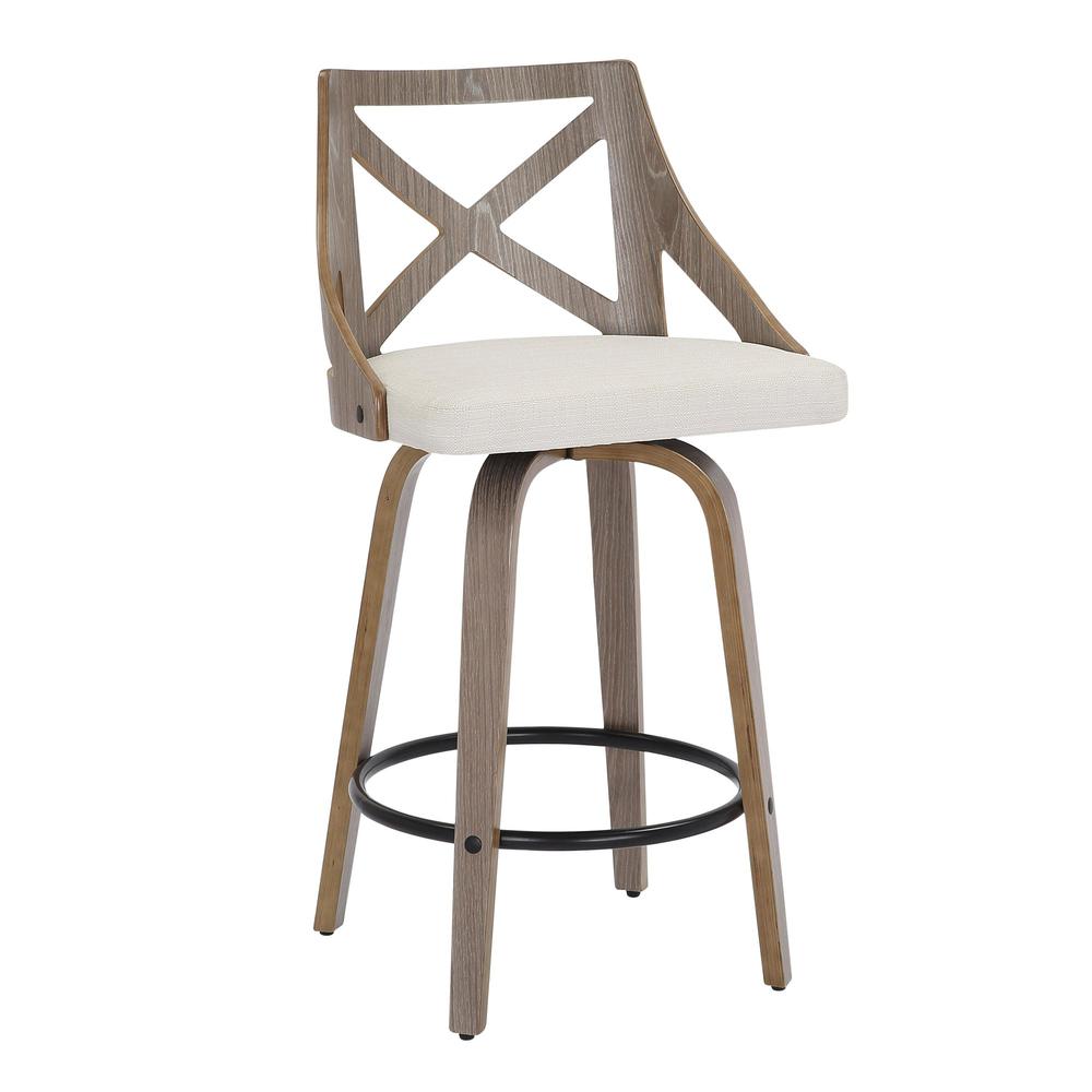 Light Grey Wood, Cream Noise Fabric Charlotte Counter Stool - Set of 2. Picture 2