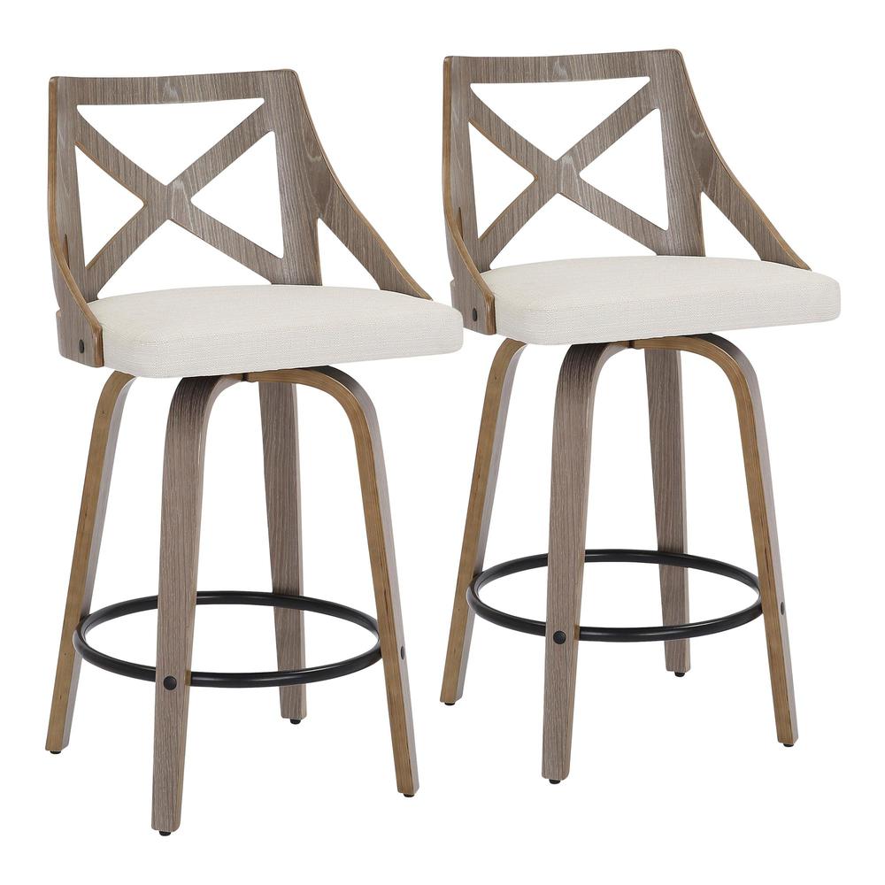 Light Grey Wood, Cream Noise Fabric Charlotte Counter Stool - Set of 2. Picture 1
