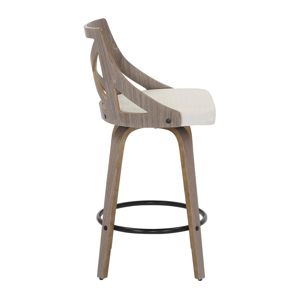 Light Grey Wood, Cream Noise Fabric Charlotte Counter Stool - Set of 2. Picture 3
