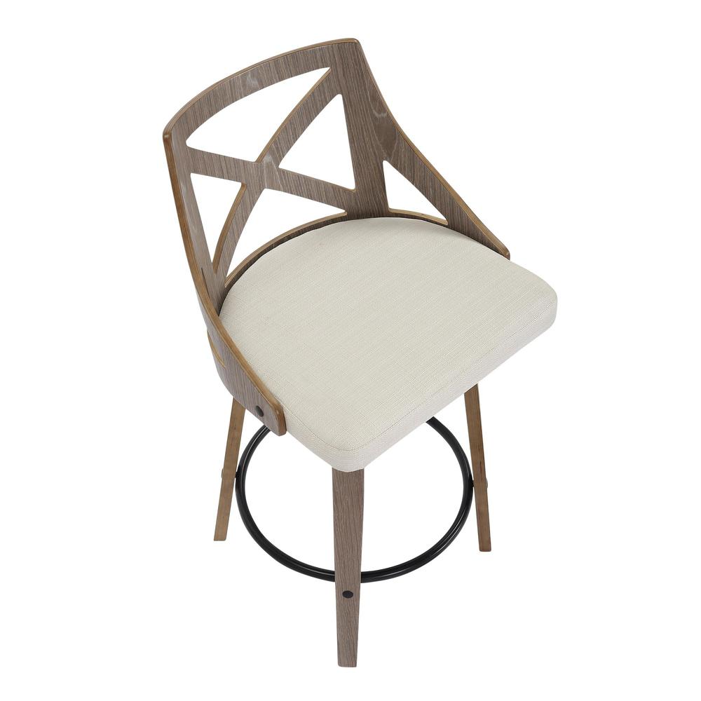 Light Grey Wood, Cream Noise Fabric Charlotte Counter Stool - Set of 2. Picture 8