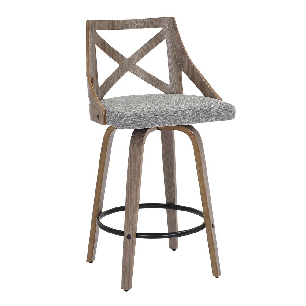 Light Grey Wood, Grey Fabric Charlotte Counter Stool - Set of 2. Picture 2